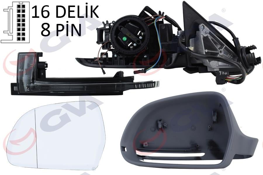 DIŞ DİKİZ AYNASI SOL A3 08> ELEKTRİKLİ ISITMALI KATLANIR 3 KAPILI ASTARLI ASFERİK 10 FİŞ VM-019EBAL