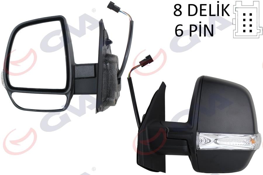 DIŞ DİKİZ AYNASI SOL DOBLO 11> ELEKTRİKLİ ORTADAN SİNYALLİ SİYAH KAPAKLI ÇİFT CAM KONVEKS 6 FİŞ VM-669EHL