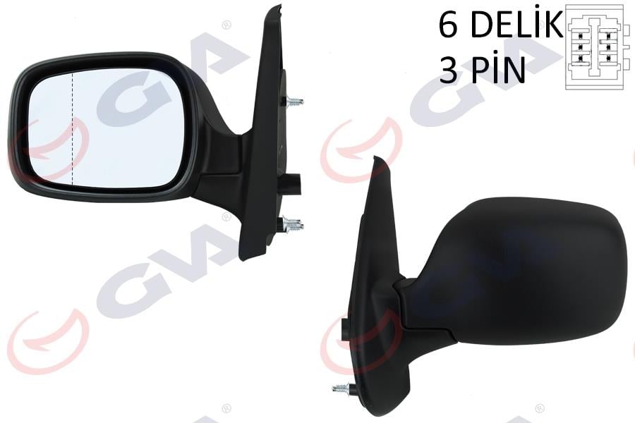 DIŞ DİKİZ AYNASI SOL KANGOO 01> ELEKTRİKLİ ISITMALI ASFERİK 3 FİŞ VM-132NEHL