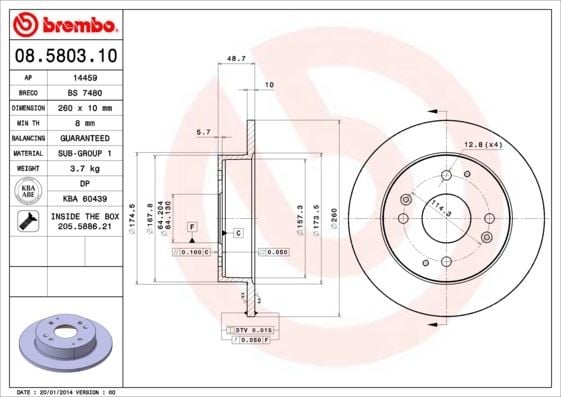 FREN DISKI ARKA DUZ 260-4 - HONDA ACCORD 90>98-ROVER 600 93>99