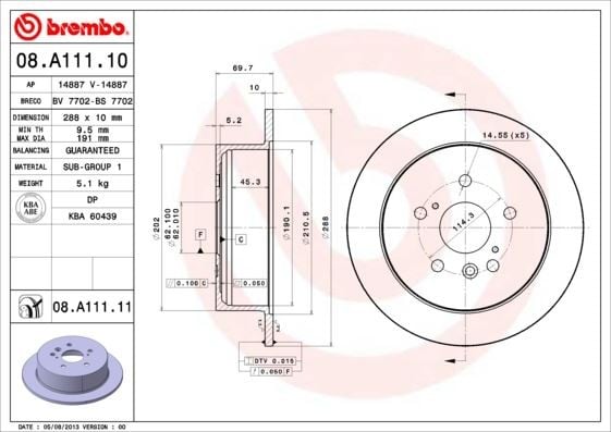 FREN DISKI ARKA DUZ 288-5 LEXUS RX 03-08