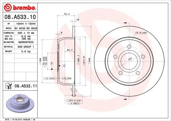 FREN DISKI ARKA DUZ 305 MM UV Coated JEEP CHEROKEE