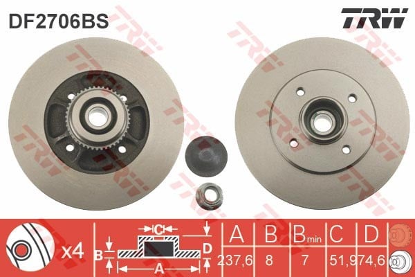 FREN DİSKİ ARKA RENAULT CLIO II 98>05 MEGANE I 96> R19 238x8x7MM RULMANLI ABS SENSÖRLÜ