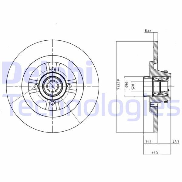 FREN DİSKİ ARKA RENAULT CLIO II 98>05 MEGANE I 96> R19 238x8x7MM RULMANLI ABS SENSÖRLÜ