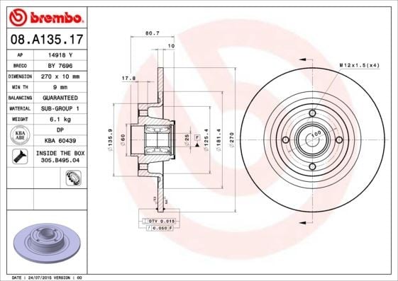 FREN DİSKİ ARKA RENAULT MEGANE II SW 02> SC NIC II 03> 270x10x4DL