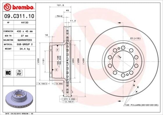 FREN DİSKİ MERCEDES-BENZ ACTROS MP4-MP5 07/11->-MERCEDES-BENZ ANTOS 07/12-12/18-MERCEDES-BENZ AROCS