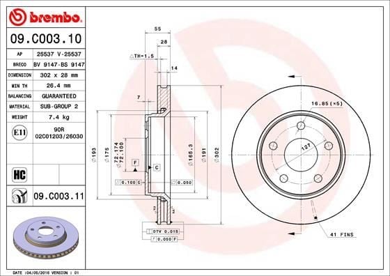 FREN DISKI ON HAVALI 302-5 UV Coated JEEP WRANGLER III 11- WRANGLER IV 17-