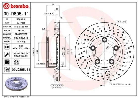 FREN DISKI ON UV COATED PORSCHE 986479623-DF6778S