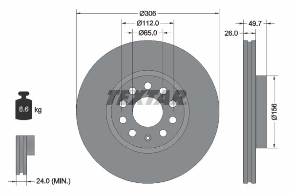 FREN DİSKİ ÖN VW GOLF8-AUDİ A3-SEAT LEON-CUPRA-FORD CONNECT 23> ÇAP: 306mm. KALINLIK: 26mm Delik: 9