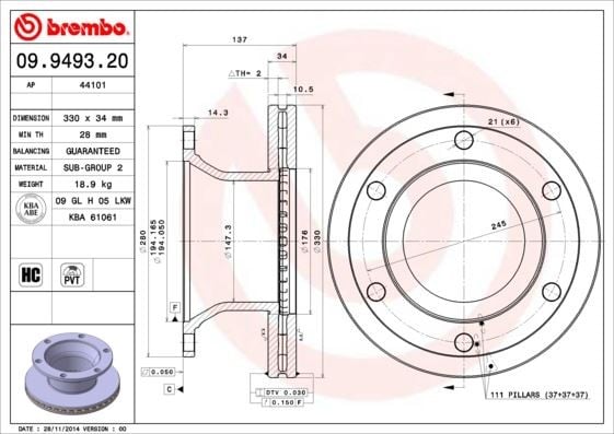 FREN DİSKİ RENAULT TRUCKS D 01/13->-RENAULT TRUCKS MIDLUM 01/00->-VOLVO FL III 05/13->