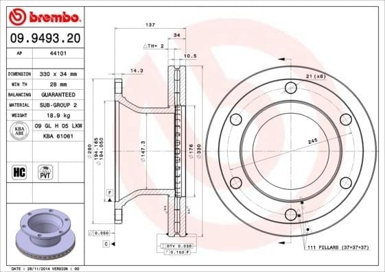 FREN DİSKİ RENAULT TRUCKS D 01/13->-RENAULT TRUCKS MIDLUM 01/00->-VOLVO FL III 05/13->