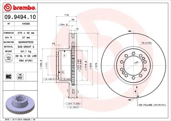 FREN DİSKİ RENAULT TRUCKS D 01/13->-RENAULT TRUCKS MIDLUM 01/00->-VOLVO FL II 05/06->-VOLVO FL III 0