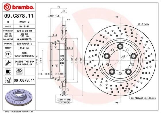 FREN DİSKİ. ARKA. 330 /28-26 MM . HAVA KANALLI. DELİKLİ. KAPLAMALI. YÜKSEK KARBON ALAŞIMLI 986479581