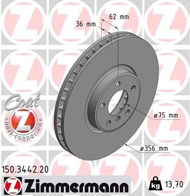 FREN DİSKİ. ÖN. 356 /36-34.4 MM . HAVA KANALLI. KAPLAMALI. YÜKSEK KARBON ALAŞIMLI 986479349-986AB6414