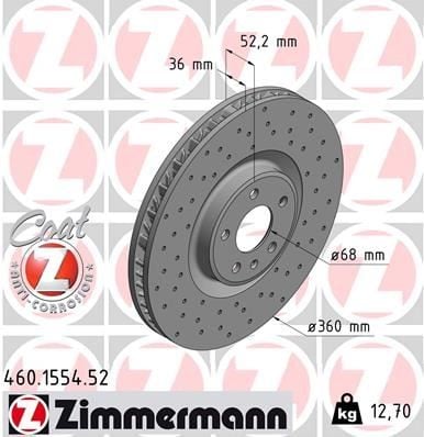 FREN DİSKİ. ÖN. 360 /36-34 MM . KAPLAMALI. YÜKSEK KARBON ALAŞIMLI DELİKLİ 0986479D27