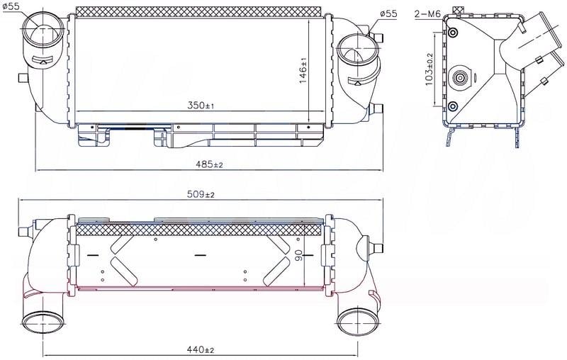 INTERCOOLER BRAZİNG INTERCOOLER A/M 350X145X90 İX35 2.0CRDİ 09>SPORTAGE 2.0CRDİ 09>KOMPLE ALUMİNYUM 96192