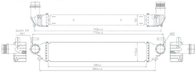 INTERCOOLER BRAZİNG INTERCOOLER A/M 580X112X62 500X 1.4/1.6 MJTD 2014 /RENEGADE 2014 96166
