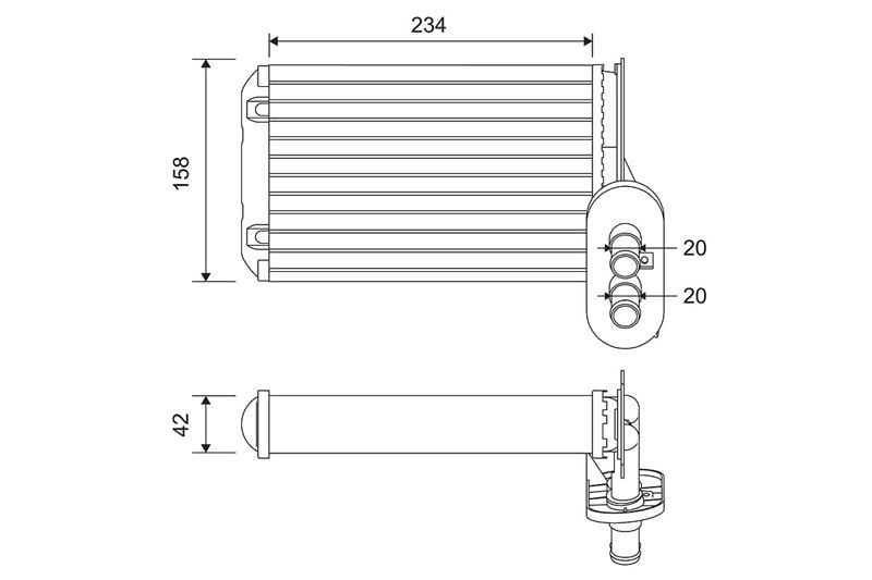 KALORİFER RADYATÖRÜ A3-CADDY-GOLF-JETTA-POLO-IBIZA-CORDOBA-OCTAVIA-1.4-1.6-1.8-1.9TDI-2.0 234x157x42