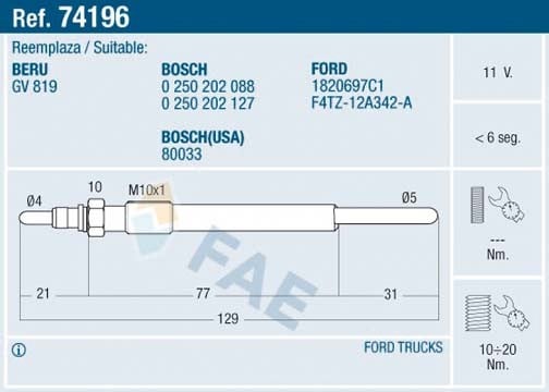 KIZDIRMA BUJISI 11V FORD ECOLINE E 350 PICKUP F 250