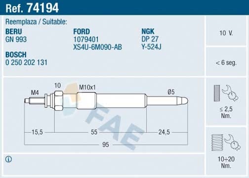 KIZDIRMA BUJİSİ FIESTA IV-FOCUS-FOCUS II-CONNECT-CMAX-SMAX-GALAXY-MONDEO 1.8 TDCİ/1.8 D