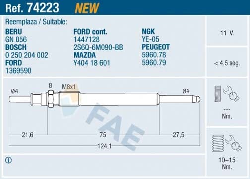 KIZDIRMA BUJİSİ P107-P206-P207-P307-P308-P407-P508-P607-P2008-P3008-P5008-PARTNER-BERLINGO-EXPERT-BI PPER-JUMPY-NEMO-C1-C2-C3-C5-C6-C8-XSARA-C-MAX 03> FOCUS II 04> 1.4-1.6 HDI-TDCI GEÇMELİ TİP