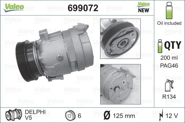 KLİMA KOMPRESÖRÜ CORSA B 1.2i-1.4i-1.6i1.5D-TD-1.7D 93-00 -COMBO 1.2-1.4-1.6-1.7D 94 >TIGRA 125mm