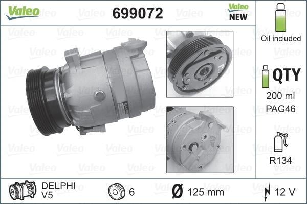 KLİMA KOMPRESÖRÜ CORSA B 1.2i-1.4i-1.6i1.5D-TD-1.7D 93-00 -COMBO 1.2-1.4-1.6-1.7D 94 >TIGRA 125mm