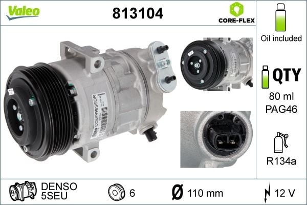 KLİMA KOMPRESÖRÜ FIAT DOBLO 10> FIORINO 07>GRANDE PUNTO 05>13 LINEA 07> CORSA D 06>14 PEUGEOT BIPPER CITROEN NEMO ALFA MITO 09>18 1.3 MTJ 1.7 CDTI 12V 6 KANAL 110MM