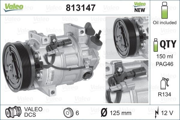 KLİMA KOMPRESÖRÜ LAGUNA III 07>15 LATITUDE 10> 1.5dCi K9K 1.6 K4M 3.0dCi V9X 12V 6 KANAL 120MM