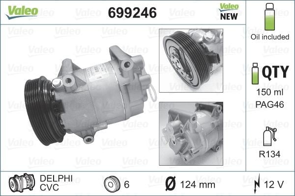 KLİMA KOMPRESÖRÜ MEGANE I 96> SCENIC I 96> MEGANE II 02>08 SCENIC II 02>08 QASHQAI J10 06>13 1.4 K4J 1.5dCi K9K 1.6 K4M 1.9dCi F9Q 2.0 F4R 12V 6 KANAL 125MM