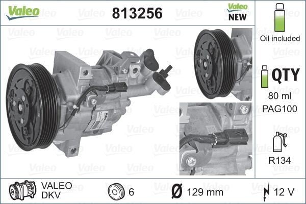 KLİMA KOMPRESÖRÜ MEGANE III 08> FLUENCE 10> SANDERO II 12> LOGAN II 12> LODGY 12> DUSTER 10> 1.5dCi 1.6 16V K4M 12V 6 KANAL 125MM PAG46 YAĞ 160ml