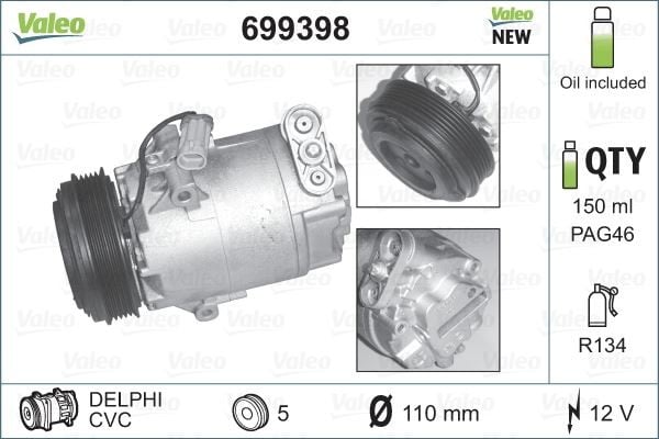 KLİMA KOMPRESÖRÜ OPEL CORSA C 00>03 ASTRA G 00>05 1.2 16V AGILA 03>07 1.0 12V