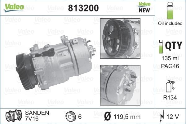 KLİMA KOMPRESÖRÜ VW BORA-CADDY II-GOLF IV 1.4 16V-1.6-1.6 16V-1.8-1.9 TDI 98-05 119mm 6 KANAL