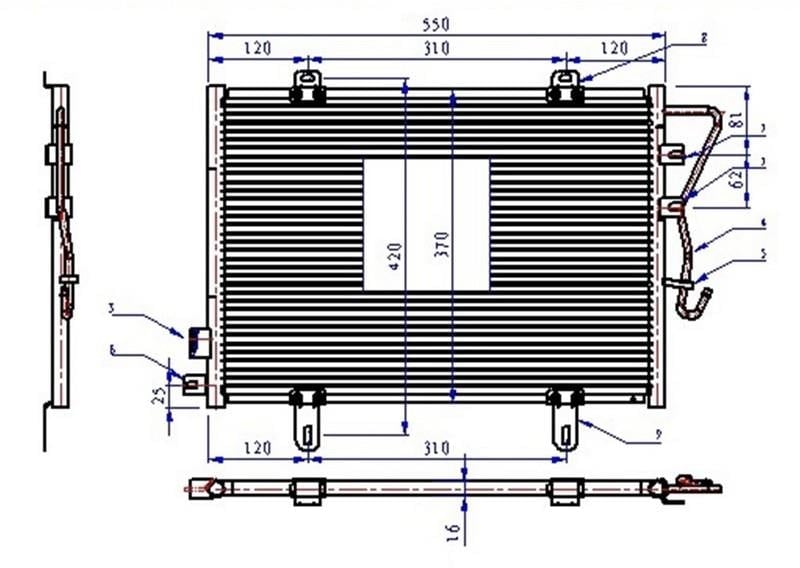 KLİMA KONDENSERİ BRAZİNG CLIO II 1.1-1.2-1.4-1.6-1.9 16V 98> 552x374x16