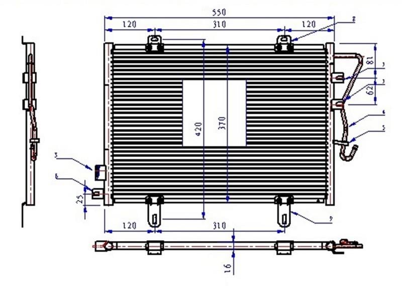 KLİMA KONDENSERİ BRAZİNG CLIO II 1.1-1.2-1.4-1.6-1.9 16V 98> 552x374x16