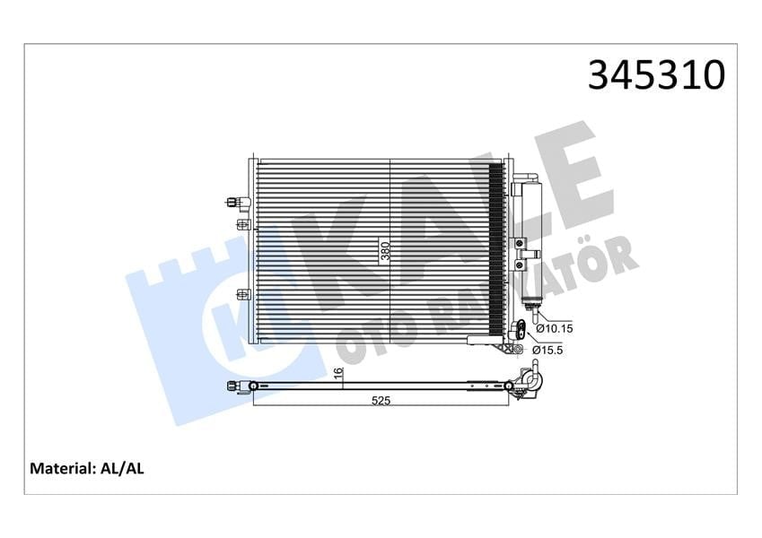 KLİMA KONDENSERİ KURUTUCU İLE CLIO III-MODUS / GRAND MODUS 05> 1.5 DCİ 545x358x16 MEK AL/AL