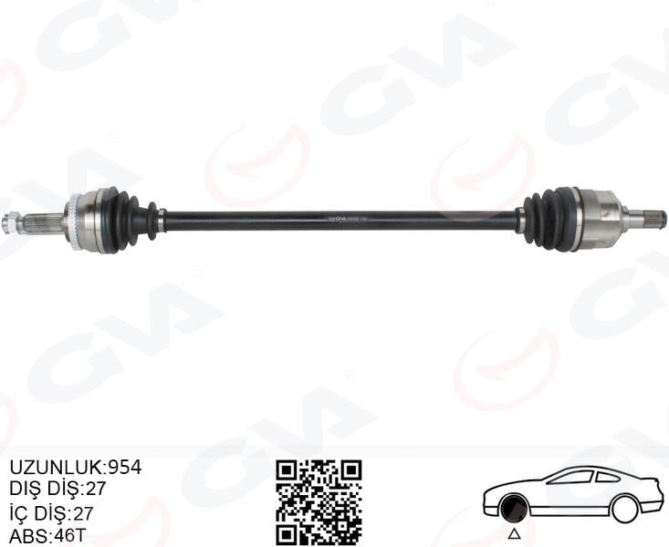 KOMPLE AKS SAĞ HYUNDAI İ30 1.6L D4FB CRDi Dizel 07-11 ABS li 27x27 - ABS 46 diş komple boy 954mm