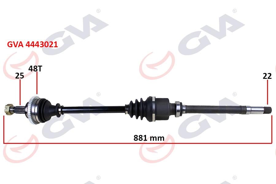KOMPLE AKS SAĞ P206 1.6 16V-P206 CC 00 > ABS Lİ 48DİŞ 881mm