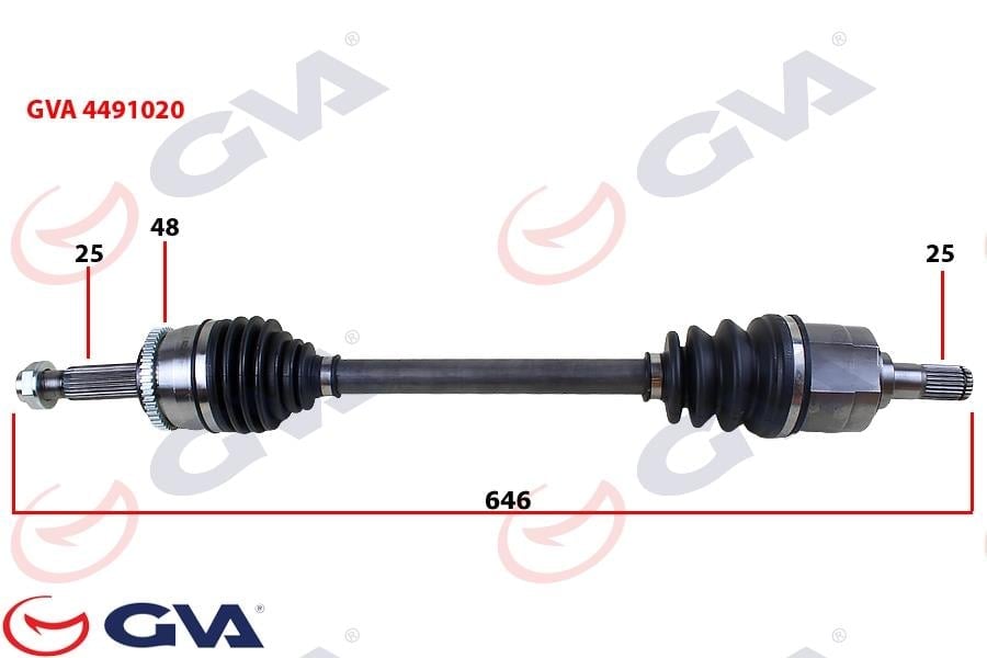 KOMPLE AKS SOL HYUNDAI İ20 1.4L D4FC CRDİ 08-15 ABS Lİ 25X27 - ABS 48 DİŞ KOMPLE BOY 646MM