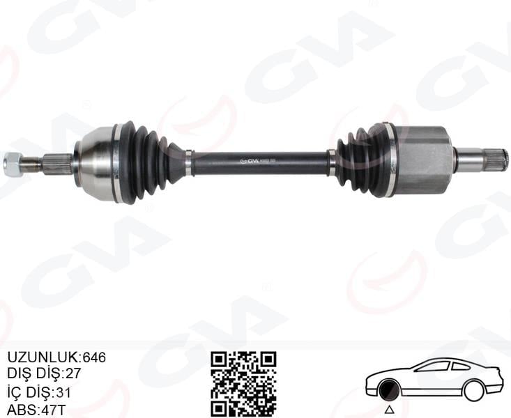 ÖN AKS KOMPLE SOL KUGA I 2.0 TDCI 08>14 POWER. OTOM. 6 VİTESLİ ÇİFT KAVRAMA 4X4 646 MM DİŞ 27 İ Ç DİŞLİ 31