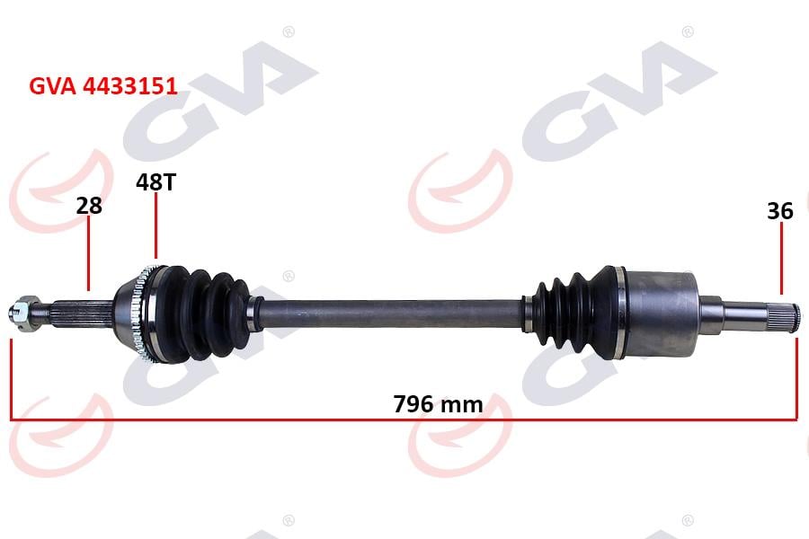 ON AKS SOL KOMPLE TRANSIT V347 V348 2.2TDCI 130PS 06 > O.CEKER UZUNLUK: 796MM ABSLI 48 DIS