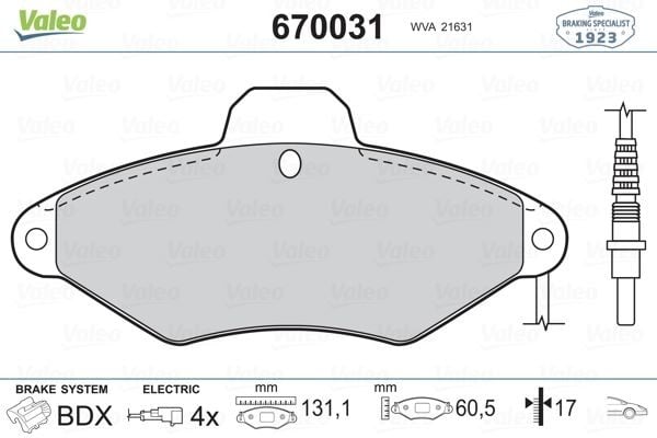 ÖN BALATA CITROEN XANTIA 1.6 1.8 16V 1.9D 2.0 2.0HDİ 94-03 60.5x130.9x17