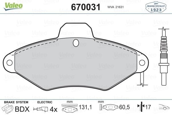 ÖN BALATA CITROEN XANTIA 1.6 1.8 16V 1.9D 2.0 2.0HDİ 94-03 60.5x130.9x17