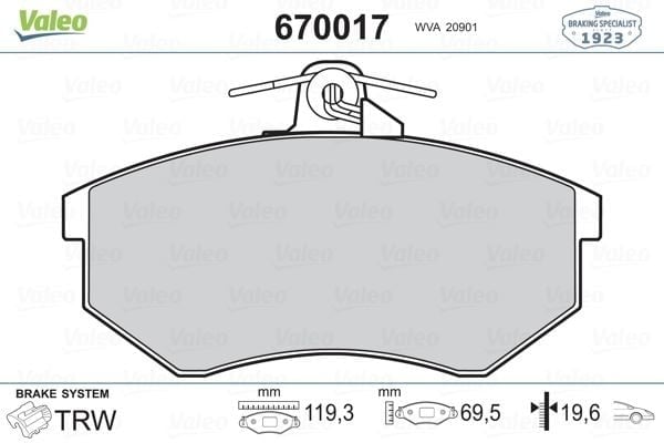 ÖN BALATA PASSAT 1.8 88-96 AUDI 80 A41.6 1.9TDİ 95-10 119.3x69.6x19.4 mm GDB854