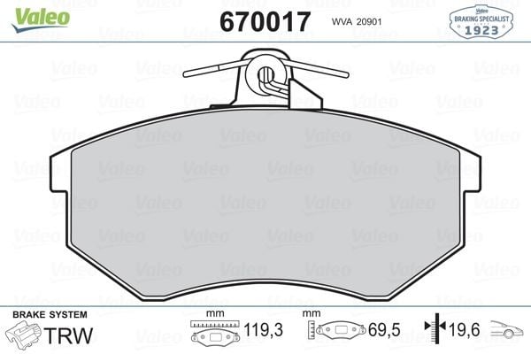 ÖN BALATA PASSAT 1.8 88-96 AUDI 80 A41.6 1.9TDİ 95-10 119.3x69.6x19.4 mm GDB854