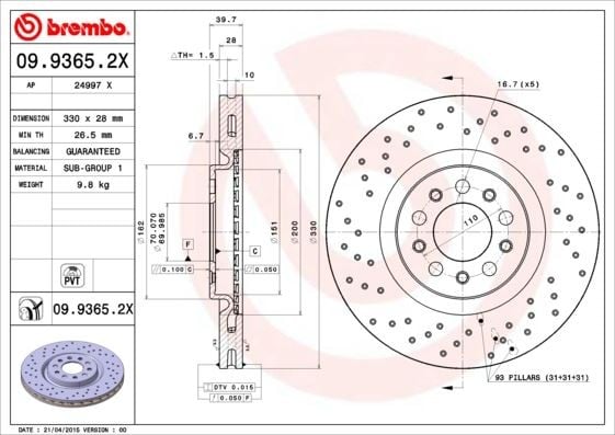 ÖN FREN AYNASI ALFA ROMEO 159 08>12 GIULIETTA 10>18 JEEP CHEROKEE 14> 330x28x40 DELİKLİ
