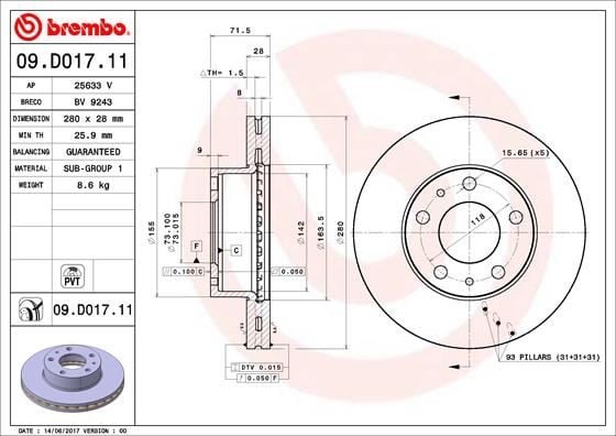 ÖN FREN DİSKİ BOXER III JUMPER III DUCATO III 06> 15 JANT KUCUK 280x28x5DL HAVALI