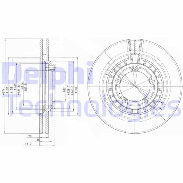ÖN FREN DİSKİ HAVA KANALLI HYUNDAI H100 2.5L D4CB Kamyonet 04-11 / STAREX 2.5L D4CB 03-08 / KIA BONGO 2.5L TCI 05-> 274 çap x 5 bijon - Takım disk fiyatıdır