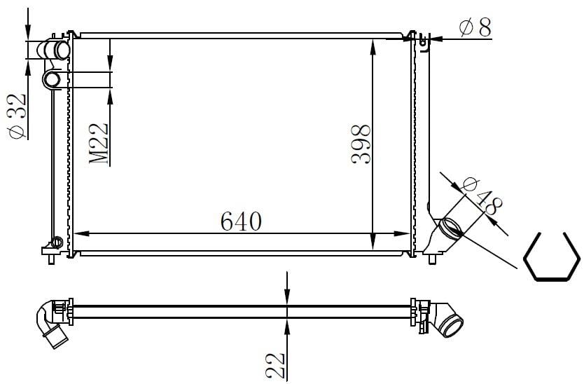 RADYATÖR BRAZİNG 406 95-04 1.8-2.0 16V AC MEK 640x398x22