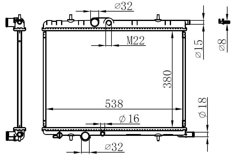 RADYATÖR BRAZİNG P206 ALT KAZAN 16 LIK TAHLİYELİ Otom..Şanz. 380x538x26